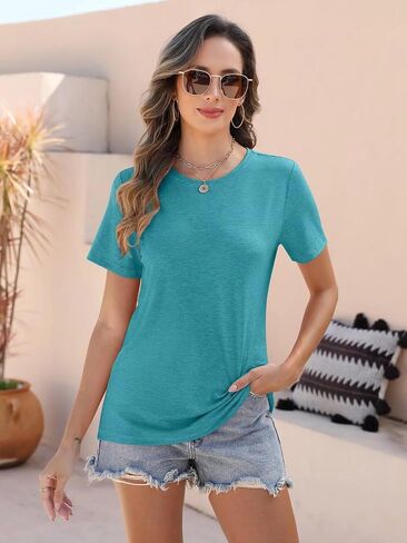 EADINVE Women Tops Casual T Shirts Crewneck Short Sleeve Summer Tees Basic Blouses Loose Fit 2025 in Saudi Arabia