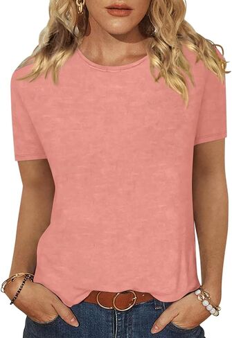 EADINVE Women Tops Casual T Shirts Crewneck Short Sleeve Summer Tees Basic Blouses Loose Fit 2025 in Saudi Arabia