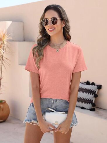 EADINVE Women Tops Casual T Shirts Crewneck Short Sleeve Summer Tees Basic Blouses Loose Fit 2025 in Saudi Arabia