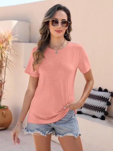 EADINVE Women Tops Casual T Shirts Crewneck Short Sleeve Summer Tees Basic Blouses Loose Fit 2025 in Saudi Arabia