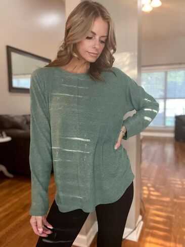 Women’s Long Sleeve T Shirts Plain Round Neck Loose Tunic Tops Casual Basic Tee in Saudi Arabia