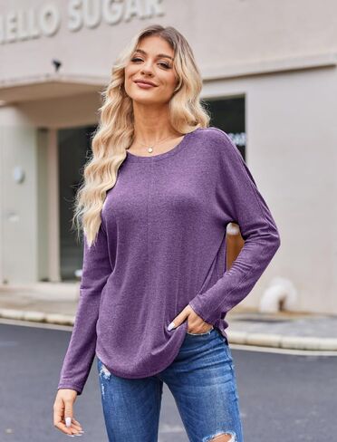 Women’s Long Sleeve T Shirts Plain Round Neck Loose Tunic Tops Casual Basic Tee in Saudi Arabia