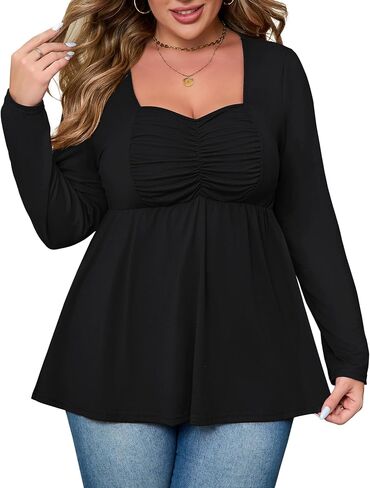 ShopWonder Women Plus Size Tunic Tops Casual Long Sleeve Swing Flowy Blouse Loose Shirts in Saudi Arabia