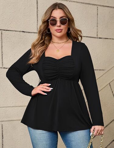 ShopWonder Women Plus Size Tunic Tops Casual Long Sleeve Swing Flowy Blouse Loose Shirts in Saudi Arabia