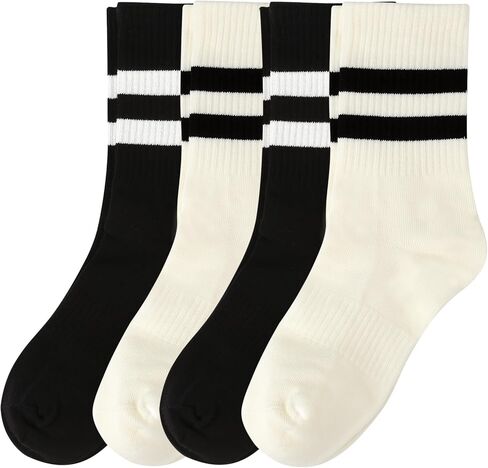 Crew Socks for Women - Seamless Toe, 4 Pairs Cotton Cushioned Socks for Women, Stylish Casual Comfort Athletic Womens Socks for Running Soccer, Size 6-9 (Black+White+Dark Gray+Blue) in Saudi Arabia