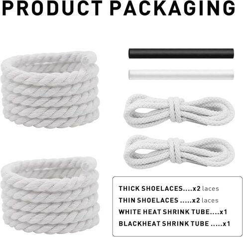Thick Rope Shoe Laces Strings for Air Force 1, 10mm Round Cotton Chunky Shoelaces Replacement Laces for Sneakers in Kuwait