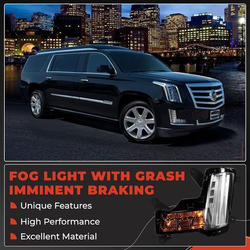LED Fog Light with Crash Imminent Braking Compatible with Cadillac Escalade ESV 2015-2020, Turn Signal Light Daytime Running Light DRL 84575578 GM2531139, Right Passenger Side in Saudi Arabia