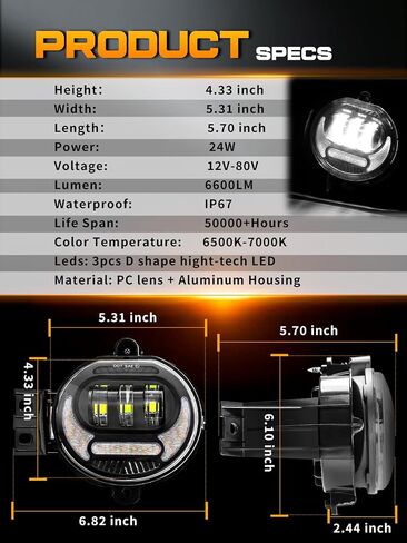 Led Fog Lights Compatible with Dodge Ram 1500 2002-2008 Dodge Ram 2500/3500 2003-2009 Durango Truck 2005 2006 with DRL & Turn Signal, DOT Approved Bumper Driving Fog Lamps Replacement – Pair Black in Kuwait