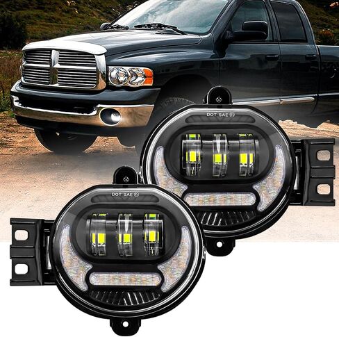 Led Fog Lights Compatible with Dodge Ram 1500 2002-2008 Dodge Ram 2500/3500 2003-2009 Durango Truck 2005 2006 with DRL & Turn Signal, DOT Approved Bumper Driving Fog Lamps Replacement – Pair Black in Kuwait
