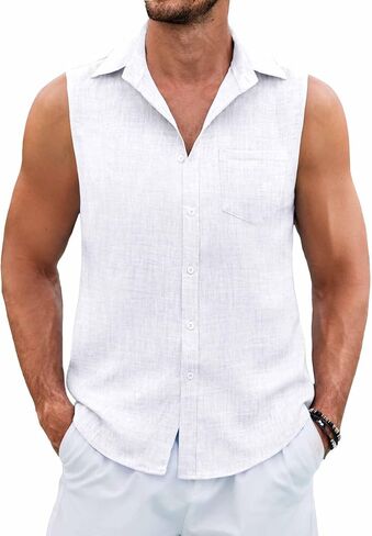 COOFANDY Men's Sleeveless Beach Shirts Summer Button Up Tank Tops Casual Textured Tank Shirt in Saudi Arabia