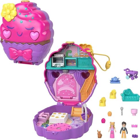 ​Polly Pocket Mini Toys, Something Sweet Cupcake Compact Playset with 2 Micro Dolls and 13 Accessories, Pocket World Travel Toys with Surprise Reveals in Saudi Arabia