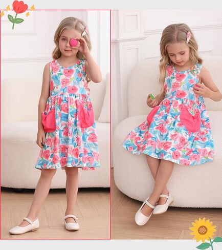 Little Girls Summer Sleeveless Dress Toddler Print Casual Sundress 2-7 Years in Saudi Arabia