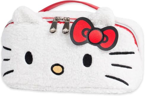 منظم حقيبة مستحضرات التجميل للسفر من شركة Impressions Vanity Hello Kitty Unfold، يفتح حقيبة مستحضرات التجميل المسطحة بسحاب مع نسيج قماش شيربا المريح، مقصورات مزدوجة، جيوب داخلية، مقبض حمل علوي in Kuwait