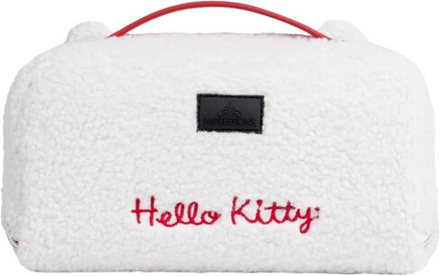 منظم حقيبة مستحضرات التجميل للسفر من شركة Impressions Vanity Hello Kitty Unfold، يفتح حقيبة مستحضرات التجميل المسطحة بسحاب مع نسيج قماش شيربا المريح، مقصورات مزدوجة، جيوب داخلية، مقبض حمل علوي in Kuwait