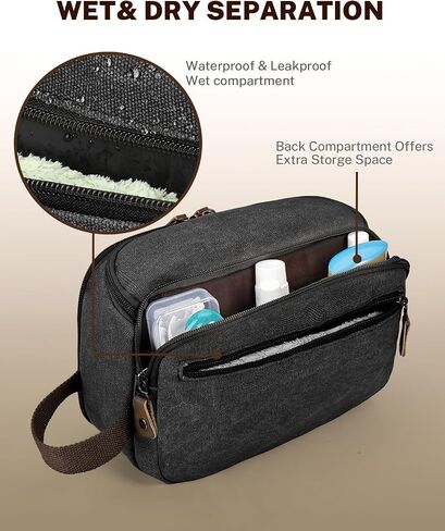 Gonex Travel Toiletry Bag for Men, Water Resistant Canvas Large Capacity Wide Open Dopp Kit with Wet Dry Compartment, Travel Essentials Toiletries Organizer Shaving Bag, Dark Grey in Saudi Arabia