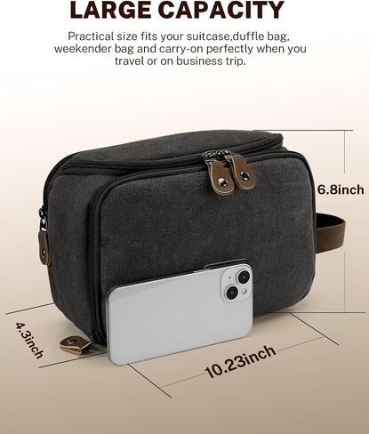Gonex Travel Toiletry Bag for Men, Water Resistant Canvas Large Capacity Wide Open Dopp Kit with Wet Dry Compartment, Travel Essentials Toiletries Organizer Shaving Bag, Dark Grey in Saudi Arabia