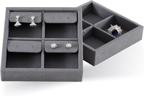 Dark Blue Jewelry Display Tray Ring Necklace Earring Bangle Organizer Multifunctional Storage Case for Jewelry Showcase (Long 6 Grids Tray) in Kuwait