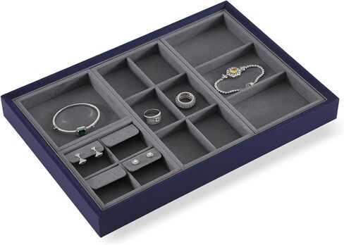 Dark Blue Jewelry Display Tray Ring Necklace Earring Bangle Organizer Multifunctional Storage Case for Jewelry Showcase (Long 6 Grids Tray) in Kuwait