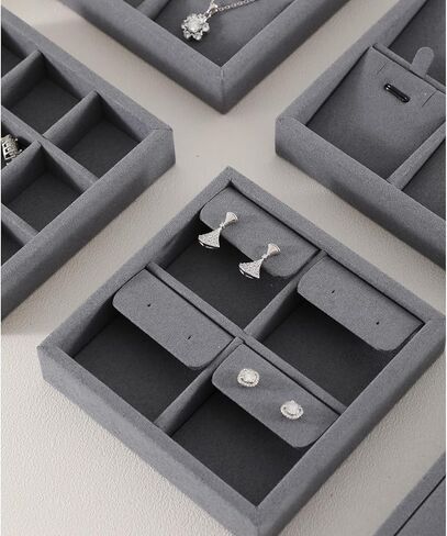 Dark Blue Jewelry Display Tray Ring Necklace Earring Bangle Organizer Multifunctional Storage Case for Jewelry Showcase (Long 6 Grids Tray) in Kuwait