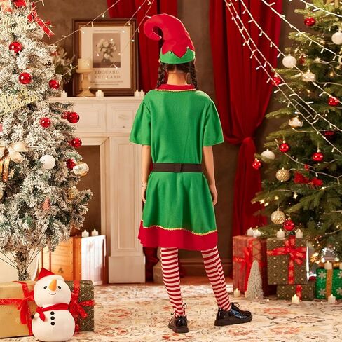 Christmas Elf Costume Set for Girls Boys Men Women Santa's Helper Costume Outfit Santa Dress Cosplay Party Dress Up in Kuwait