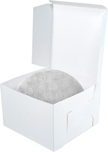 10" Combo Box Set - 10x10x5 1/2 White Cake Box with 10" White Round Drum 1/2", Pack of 3 in Saudi Arabia