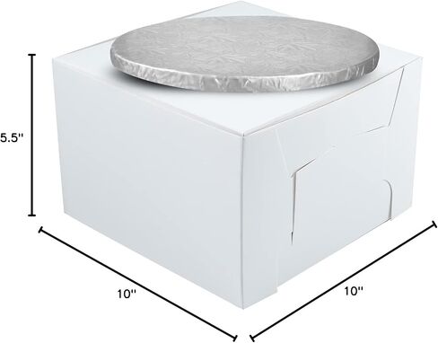 10" Combo Box Set - 10x10x5 1/2 White Cake Box with 10" White Round Drum 1/2", Pack of 3 in Saudi Arabia
