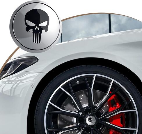 4 PCS Skull Car Hub Center Cap Sticker, 2.2In Waterproof Durable Vehicle Hub Decorative Decal, Universal Portable Round Metal Automotive Tire Accessory for Truck SUV Car (Silver) in Kuwait