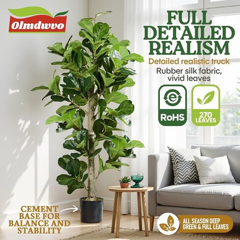 6ft Faux Fiddle Leaf Fig Tree with Pot (72in)- Artificial Fake Fiddle Leaf Fig Tree, Ficus Lyrata Plant with 270 Fiddle Leaves, Luxury Plant for Indoor/Outdoor Home Decor in Saudi Arabia