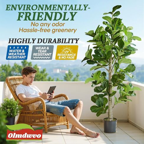 6ft Faux Fiddle Leaf Fig Tree with Pot (72in)- Artificial Fake Fiddle Leaf Fig Tree, Ficus Lyrata Plant with 270 Fiddle Leaves, Luxury Plant for Indoor/Outdoor Home Decor in Saudi Arabia