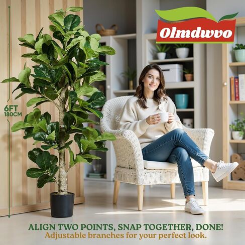 6ft Faux Fiddle Leaf Fig Tree with Pot (72in)- Artificial Fake Fiddle Leaf Fig Tree, Ficus Lyrata Plant with 270 Fiddle Leaves, Luxury Plant for Indoor/Outdoor Home Decor in Saudi Arabia