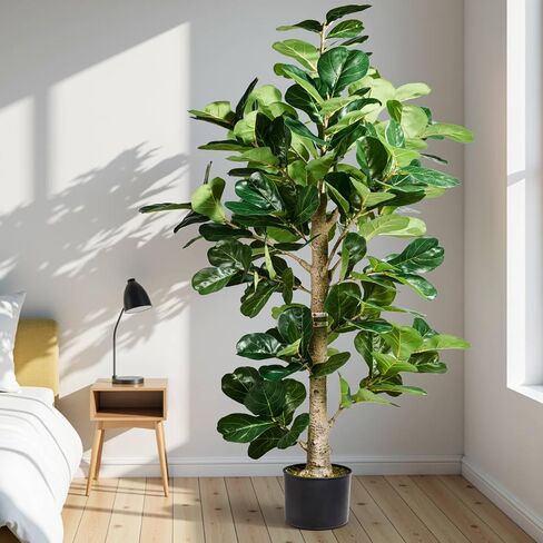6ft Faux Fiddle Leaf Fig Tree with Pot (72in)- Artificial Fake Fiddle Leaf Fig Tree, Ficus Lyrata Plant with 270 Fiddle Leaves, Luxury Plant for Indoor/Outdoor Home Decor in Saudi Arabia