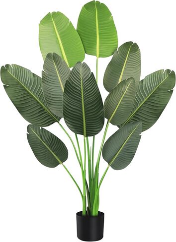 KOL 45 بوصة طائر الجنة الاصطناعي، شجرة أوراق الموز الاستوائية الحريرية المزيفة، نباتات حرير صناعية واقعية للمنزل والمكتب وغرفة المعيشة، هدية مثالية للتدفئة المنزلية، ديكور داخلي وخارجي in Kuwait