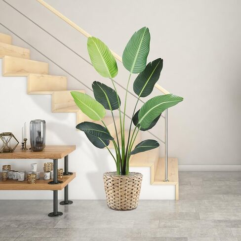 KOL 45 بوصة طائر الجنة الاصطناعي، شجرة أوراق الموز الاستوائية الحريرية المزيفة، نباتات حرير صناعية واقعية للمنزل والمكتب وغرفة المعيشة، هدية مثالية للتدفئة المنزلية، ديكور داخلي وخارجي in Kuwait