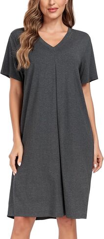 BestWendding Women's Nightgown Soft Short Sleeve Nightshirt V Neck Loose Fit Sleep Tshirt Lounge House Dress in Kuwait