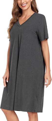 BestWendding Women's Nightgown Soft Short Sleeve Nightshirt V Neck Loose Fit Sleep Tshirt Lounge House Dress in Kuwait
