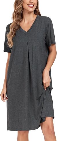 BestWendding Women's Nightgown Soft Short Sleeve Nightshirt V Neck Loose Fit Sleep Tshirt Lounge House Dress in Kuwait