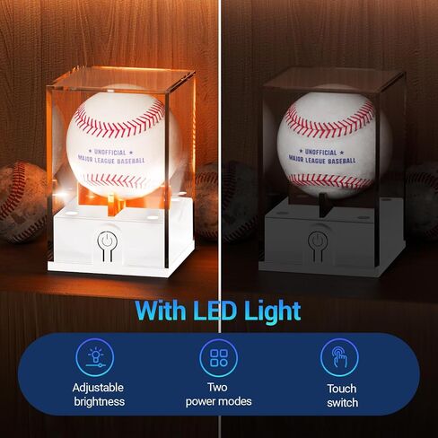 1PCS Light up Baseball Display Case with LED Light, UV Protected Acrylic Clear Baseball Holder, Autographed Baseball Display Cube for Memorabilia Baseball in Saudi Arabia
