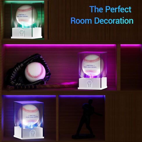 1PCS Light up Baseball Display Case with LED Light, UV Protected Acrylic Clear Baseball Holder, Autographed Baseball Display Cube for Memorabilia Baseball in Saudi Arabia