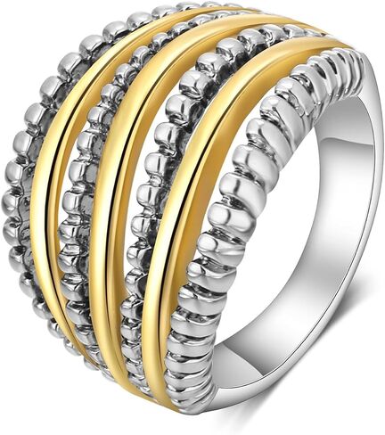Gold and Silver Rings for Women, Fashion Vintage Two Tone Twisted Cable Statement Crossover Rings Retro Band Designer Jewelry Gifts for Her in Saudi Arabia