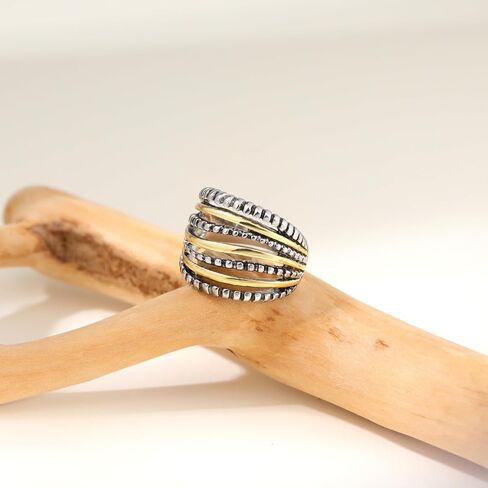 Gold and Silver Rings for Women, Fashion Vintage Two Tone Twisted Cable Statement Crossover Rings Retro Band Designer Jewelry Gifts for Her in Saudi Arabia