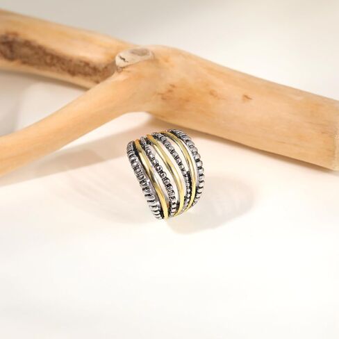 Gold and Silver Rings for Women, Fashion Vintage Two Tone Twisted Cable Statement Crossover Rings Retro Band Designer Jewelry Gifts for Her in Saudi Arabia