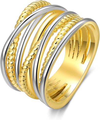 Gold and Silver Rings for Women, Fashion Vintage Two Tone Twisted Cable Statement Crossover Rings Retro Band Designer Jewelry Gifts for Her in Saudi Arabia