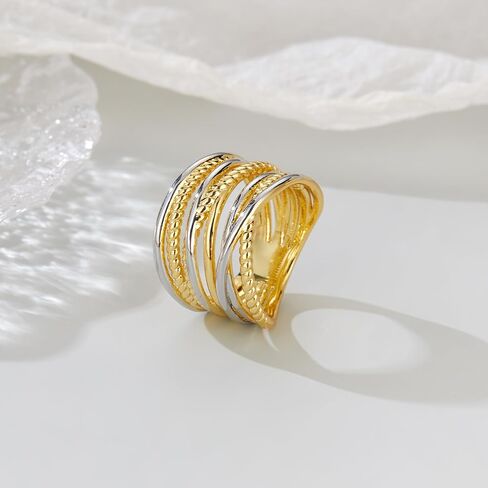 Gold and Silver Rings for Women, Fashion Vintage Two Tone Twisted Cable Statement Crossover Rings Retro Band Designer Jewelry Gifts for Her in Saudi Arabia