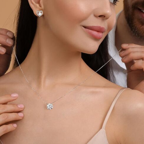 MOOSEA Heart and Round Pendant Necklace for Women, Gifts for Wife, 1-4 Carat Moissanite Necklace, D Color VVS1 Clarity Lab Created Moissanite 925 Sterling Silver Necklace, Birthday Jewelry Gifts in Saudi Arabia