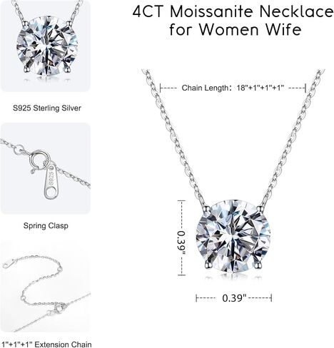 MOOSEA Heart and Round Pendant Necklace for Women, Gifts for Wife, 1-4 Carat Moissanite Necklace, D Color VVS1 Clarity Lab Created Moissanite 925 Sterling Silver Necklace, Birthday Jewelry Gifts in Saudi Arabia