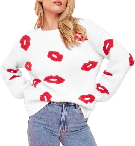 Valentines Heart Sweater for Women Lip Valentines Gifts for Her Cute Lips Long Sleeve Crewneck Casual Pullover Tops in Kuwait
