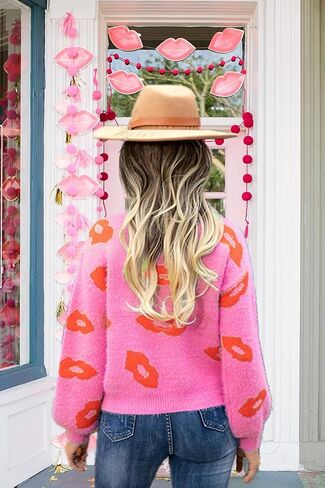 Valentines Heart Sweater for Women Lip Valentines Gifts for Her Cute Lips Long Sleeve Crewneck Casual Pullover Tops in Kuwait