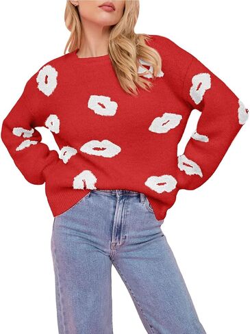 Valentines Heart Sweater for Women Lip Valentines Gifts for Her Cute Lips Long Sleeve Crewneck Casual Pullover Tops in Kuwait