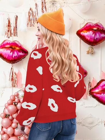 Valentines Heart Sweater for Women Lip Valentines Gifts for Her Cute Lips Long Sleeve Crewneck Casual Pullover Tops in Kuwait