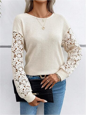 GORGLITTER Women's Lace Open Back Sweater Backless Long Sleeve V Neck Patchwork Cut Out Fall Knit Sweater Dressy Casual in Saudi Arabia